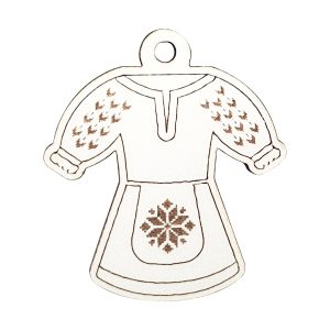 Costum popular cu brosa - Martisor artizanal de lemn -  fundal alb